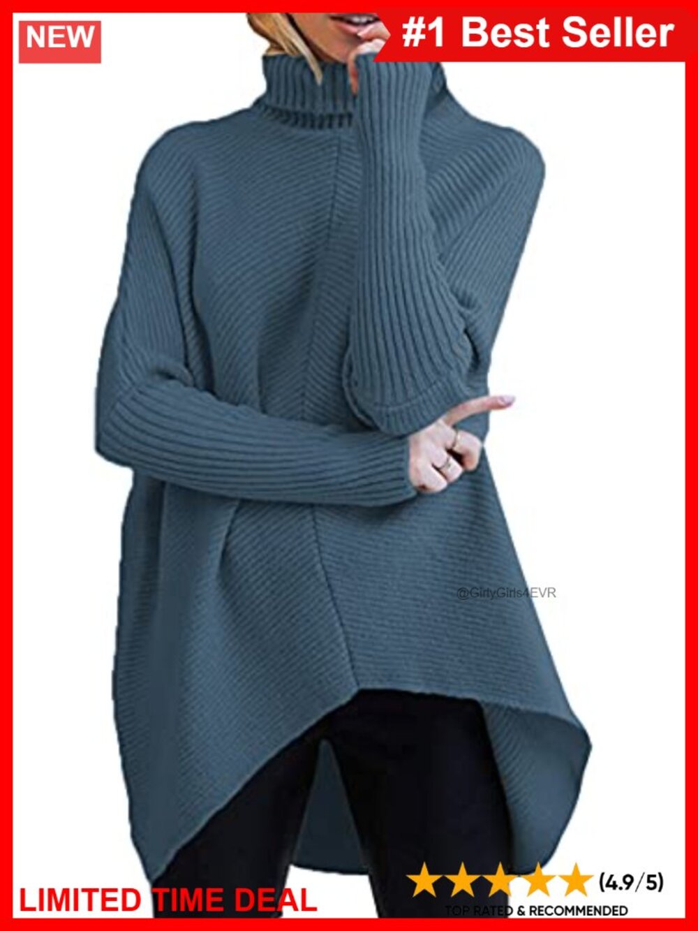 Oversized Turtleneck Batwing Sweater Tunic Pullover
